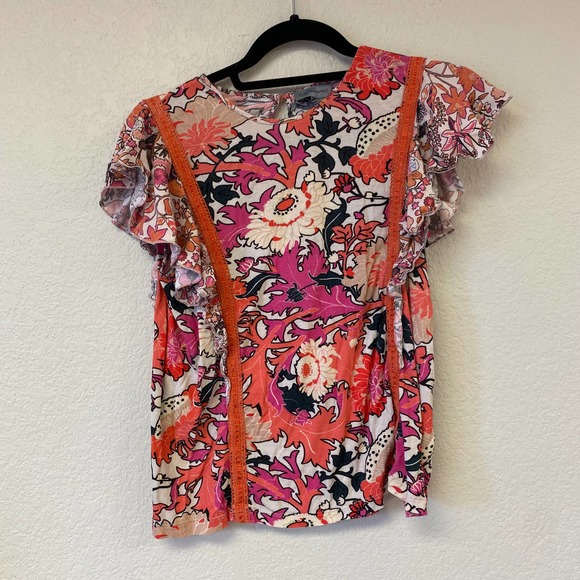 Anthropologie Conditions Apply Zofana Floral Flutter Sleeve Top Pink Medium - Picture 7 of 7